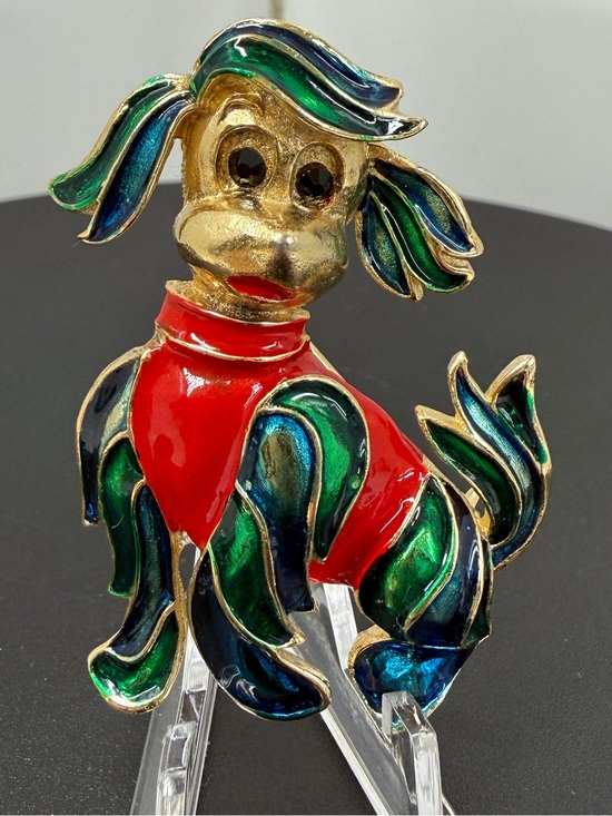 Jewelry - Colorful Enamel Dog Brooch in Green, Blue & Red